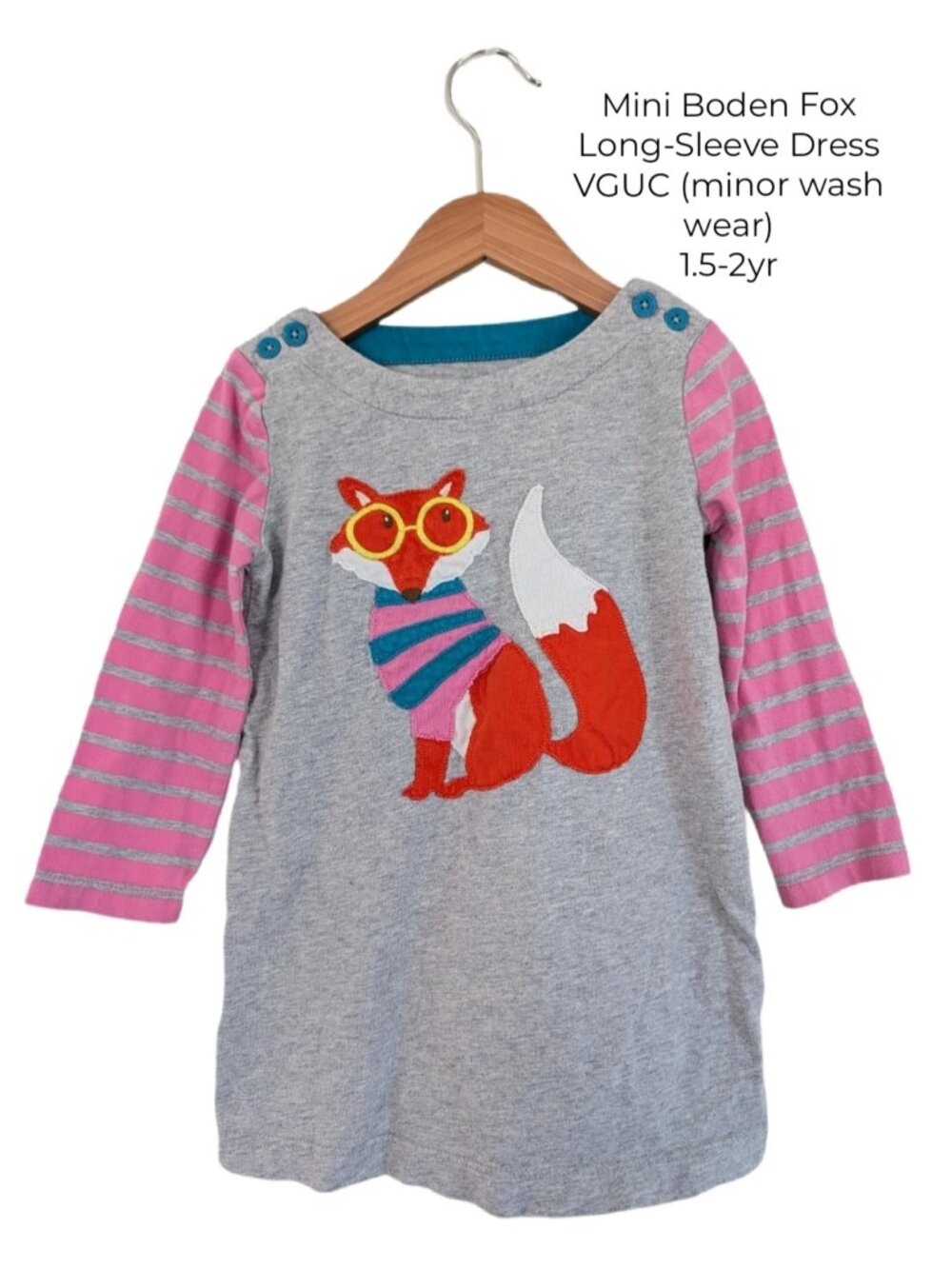 Mini Boden Toddler Girl Fox Long-Sleeve Dress 2T